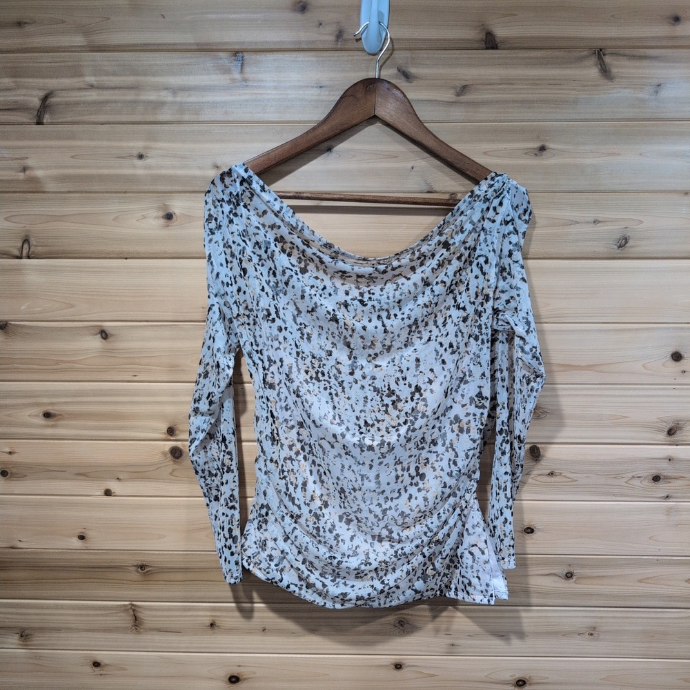 Abercrombie & Fitch Women XL Neutral Animal Print Ruched Mesh Cowl Neck Top